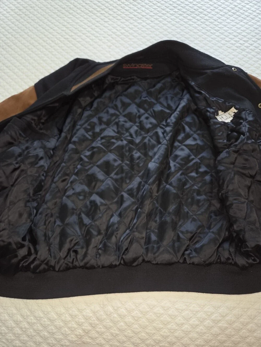 Swingster Penzoil Bomber Jacket Size Men's Large Black & Brown Suede Racing F1
